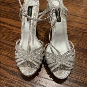 White House Black Market Shimmering Silver Heels